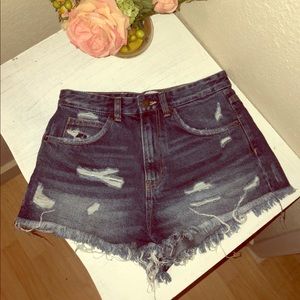 Zara Trafaluc Distressed High Waisted Denim Shorts